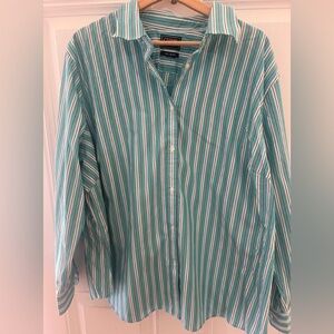 Chaps Teal Stripped Blouse Size 3X